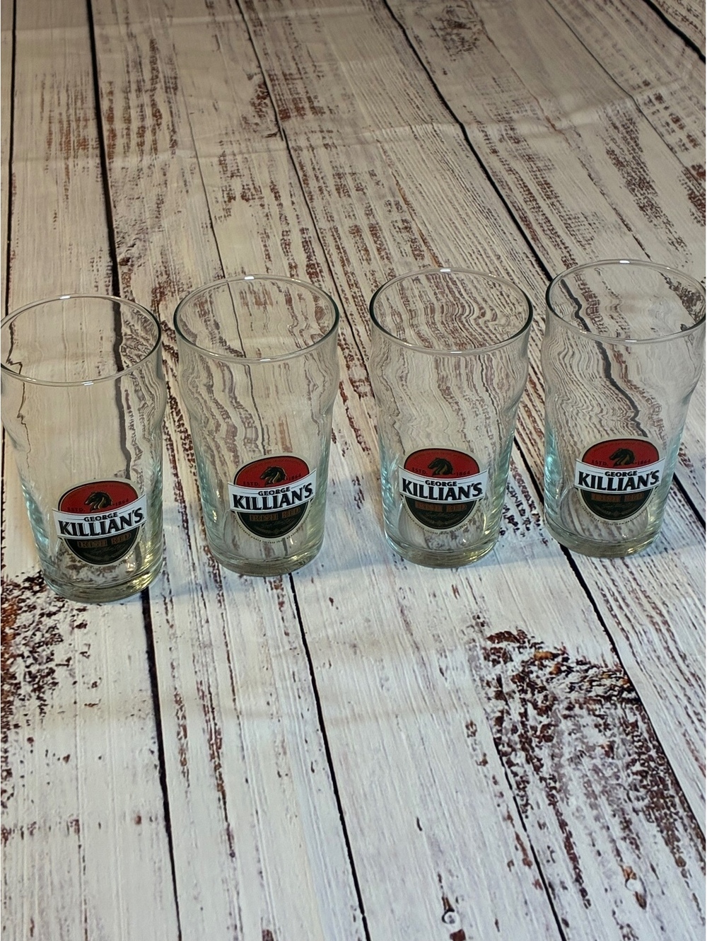 VTG Set of 4 George Killian's Irish Red Pint Beer Glasses-Bottom Etched Horse